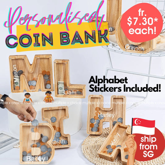 Letter & Animal Alphabet Coin Bank with Customised Stickers