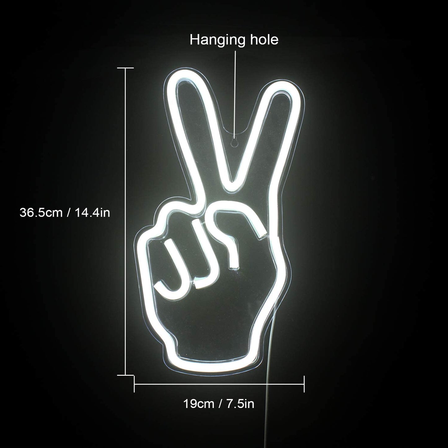 White Peace Sign LED Neon Light