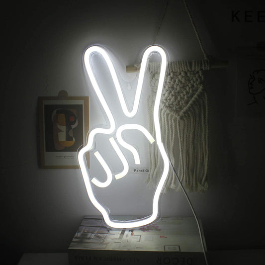 White Peace Sign LED Neon Light