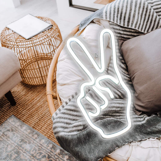 White Peace Sign LED Neon Light