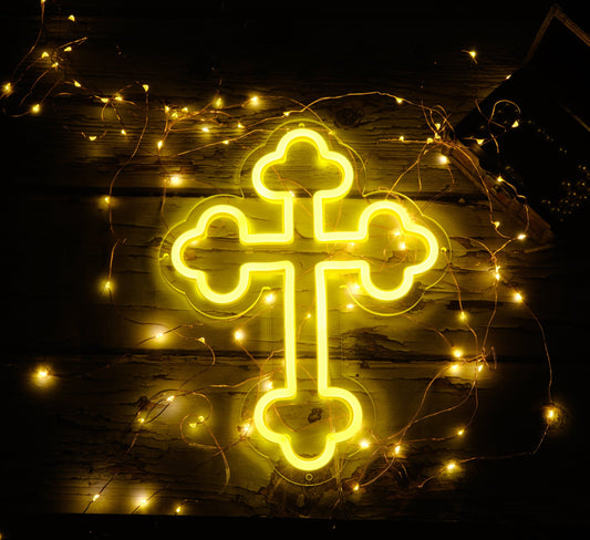 Yellow Cross Signage LED Neon Light