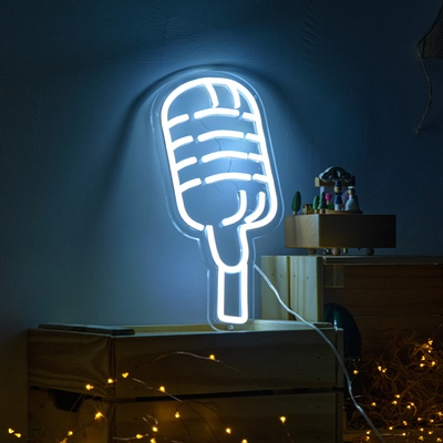 White Microphone LED Neon Wall Light