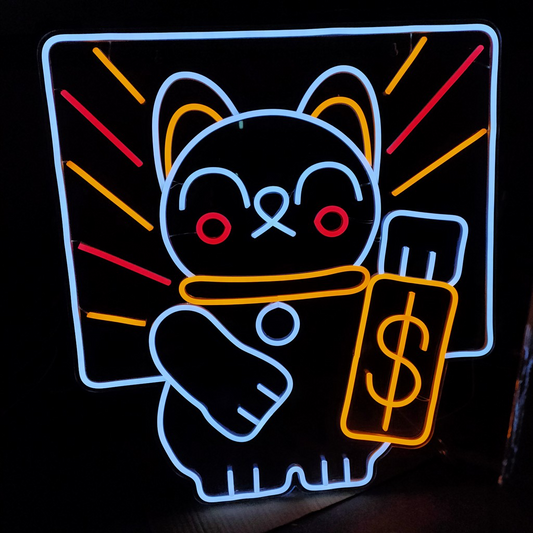 Gold Bar Neko Fortune Cat LED Neon Light